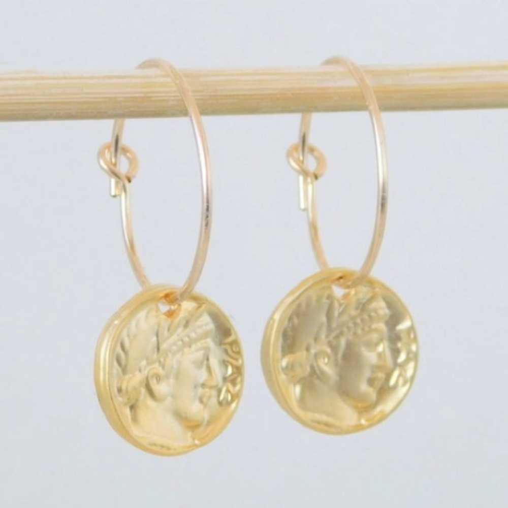 Greek Gold Coin Earrings